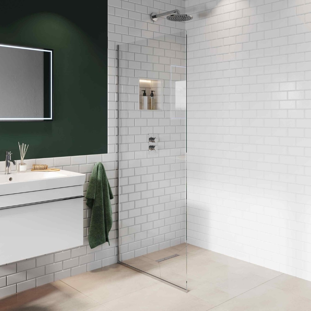 Product Lifestyle image of the Abacus Chrome 835mm Fixed 10mm Wet Room Screen